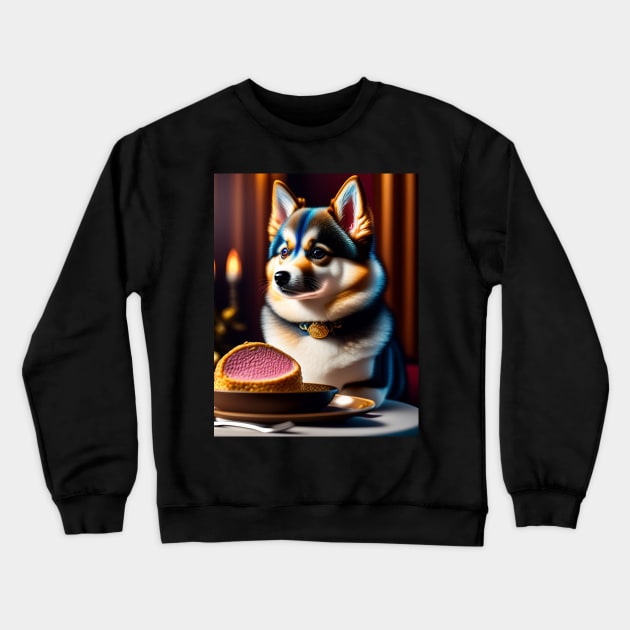 Luxurious Pomsky Puppy Dines in Style at High-End Restaurant Crewneck Sweatshirt by Enchanted Reverie